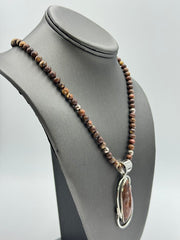 Jay King Sterling Silver Shitake Stone Pendant Beaded Necklace. 18"