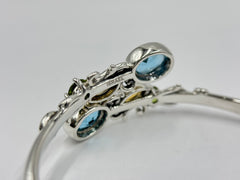 Artisan Crafted Sterling Silver Multi Stone Bypass Hinge Bracelet, 6-1/4"