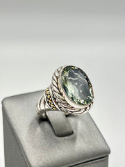 Bali RoManse Sterling Silver & 14k Accents Oval Prasiolite Twisted Cable Ring, size 9