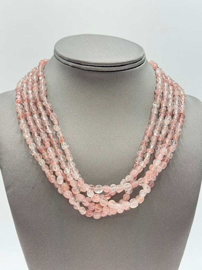 Jay King Sterling Silver Strawberry Quartz Multi-strand Beaded Necklace, 18"