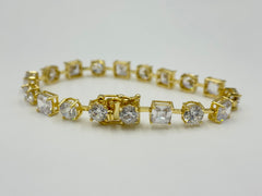 Absolute Sterling Silver Goldclad Square/Round CZ Tennis Bracelet, 6-1/4"