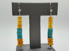 Jay King Sterling Silver Amber & Turquoise Disc Drop earrings, 1-1/2"