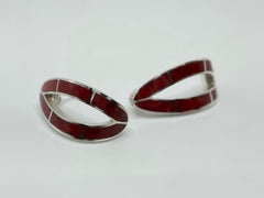 Jay King Sterling Silver Open Work Red Coral J-Hoop Earrings,