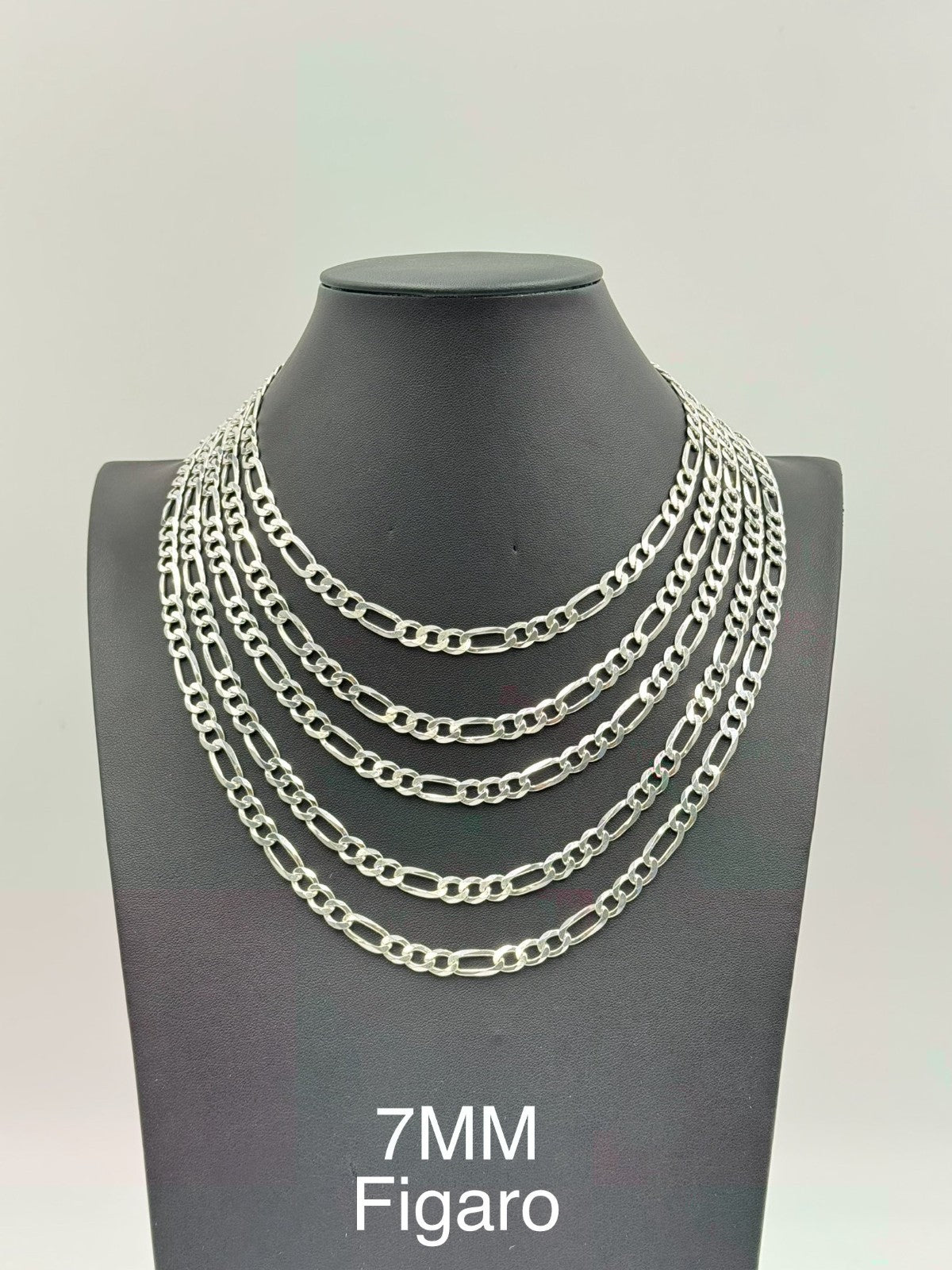 Sterling Silver, 925 Figaro Chain Necklace, 22"  7mm