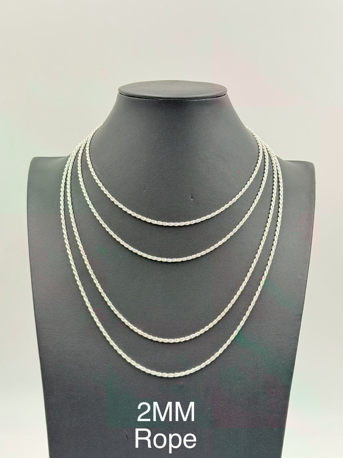 Sterling Silver, 925 Rope Chain Necklace, 18" 2mm