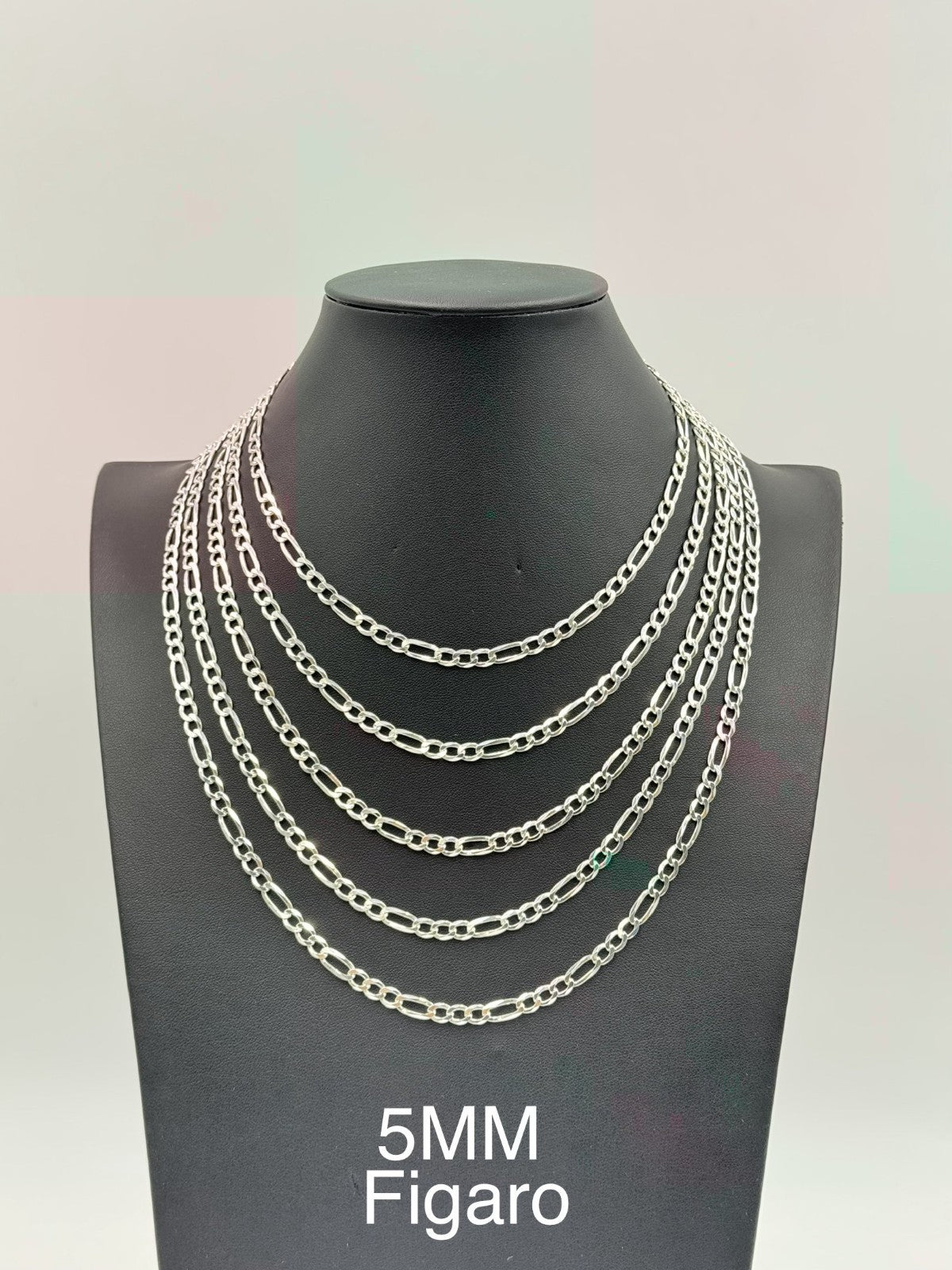 Sterling Silver, 925 Figaro Chain Necklace, 22"  5mm