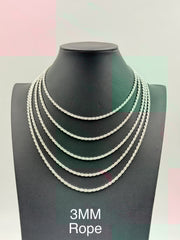 Sterling Silver, 925 Rope Chain Necklace, 18"	3mm