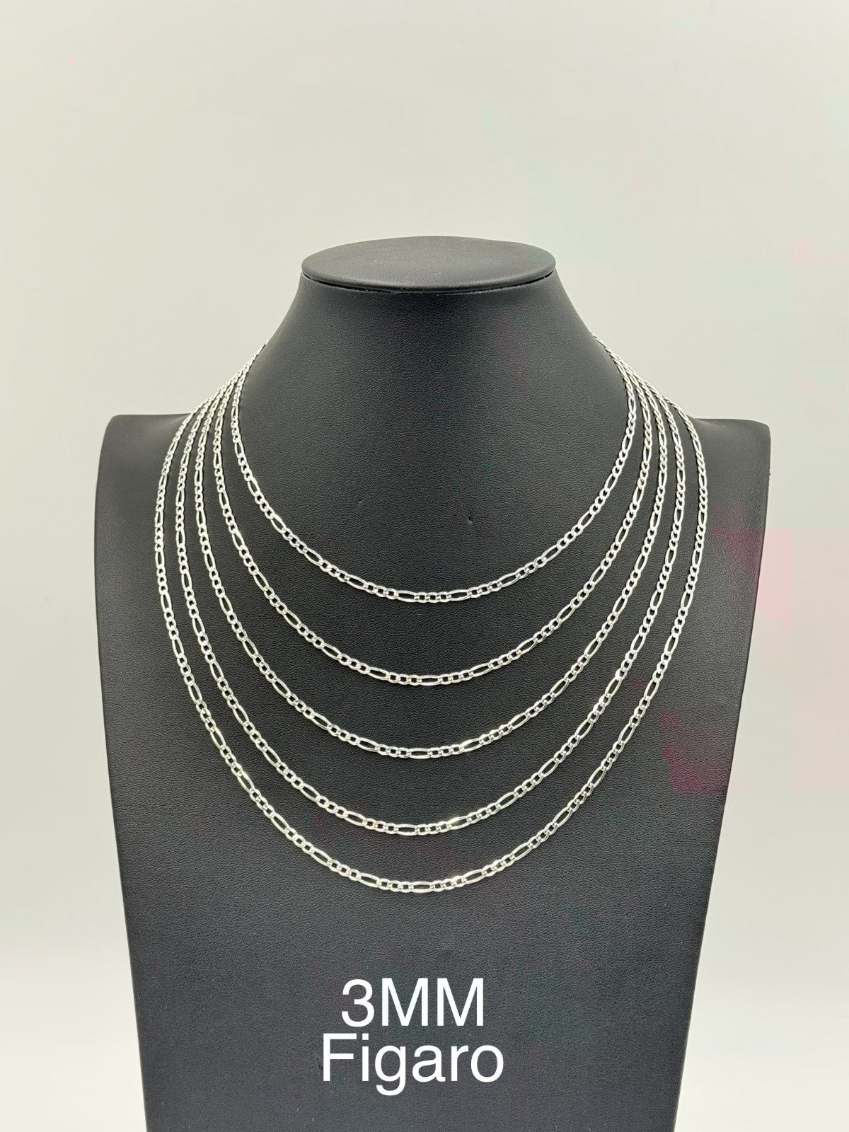 Sterling Silver, 925 Figaro Chain Necklace, 22"  3mm
