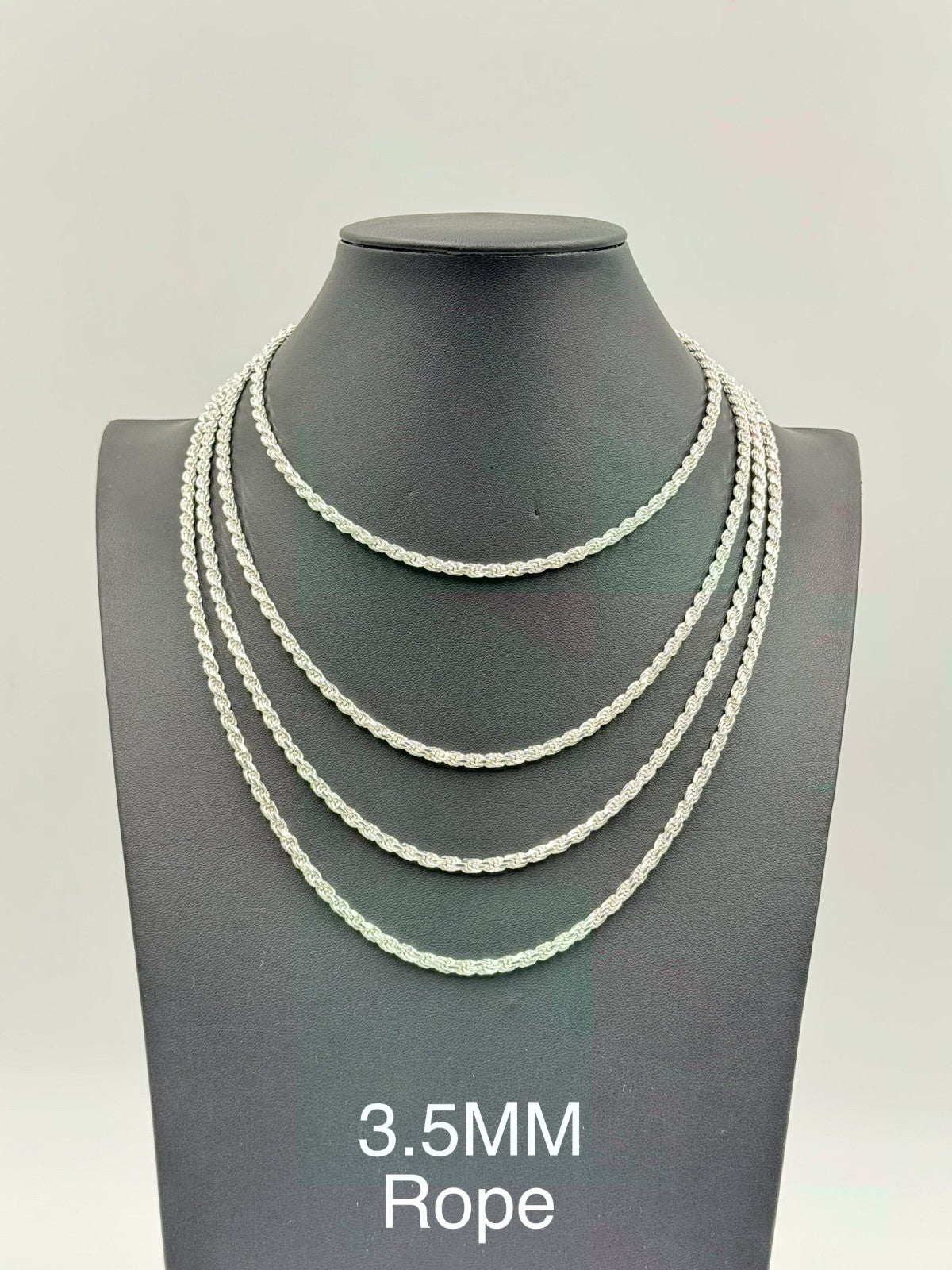 Sterling Silver, 925 Rope Chain Necklace, 16" 3.5mm