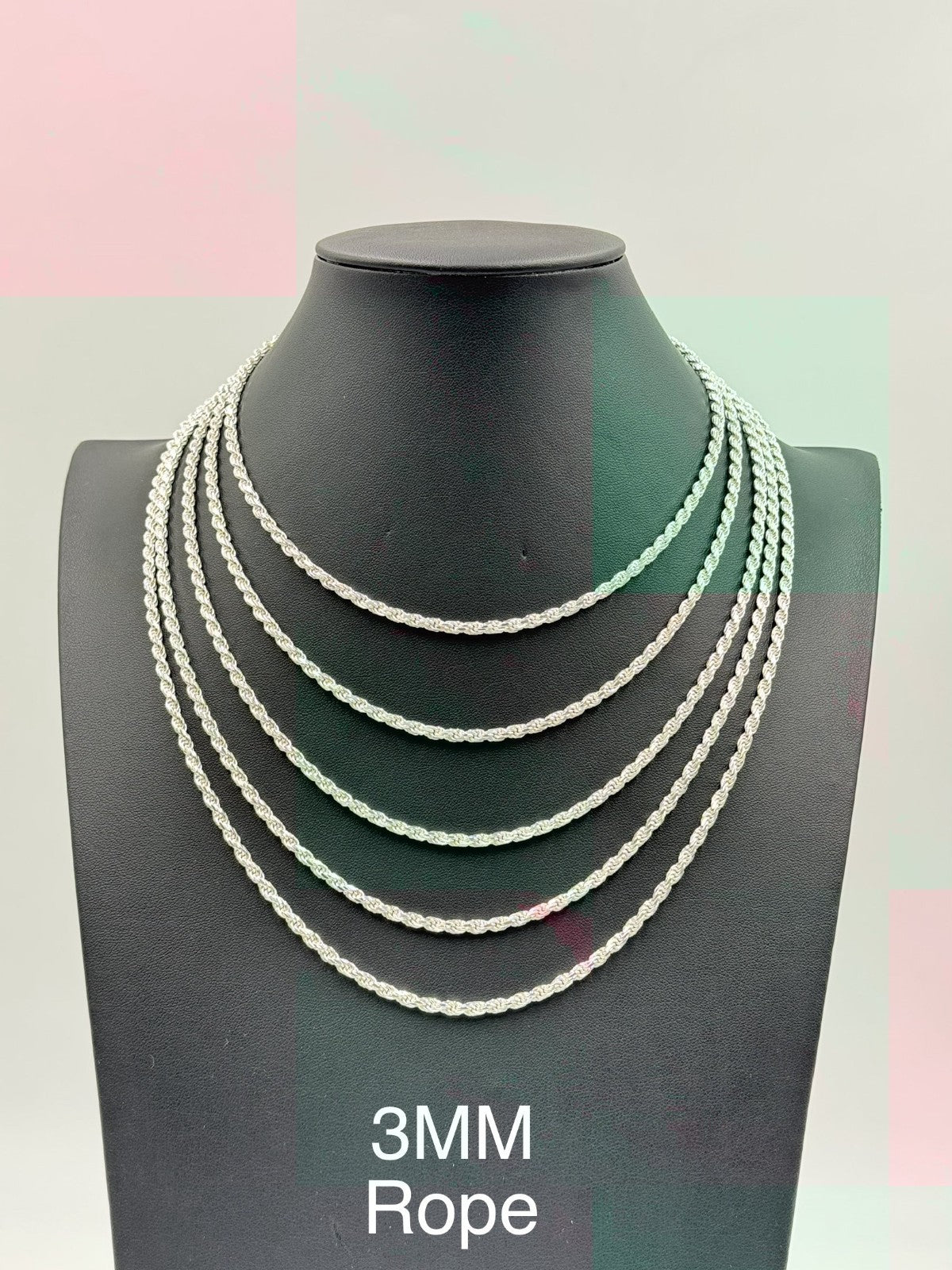 Sterling Silver, 925 Rope Chain Necklace, 24" 3mm