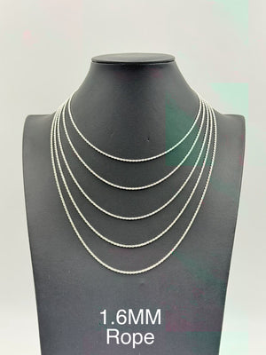 Sterling Silver, 925 Rope Chain Necklace, 24"	1.6mm