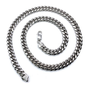 Duhaas Collection Sterling Silver 925 Rhodium Plated Solid Miami Cuban Link Necklace Chain Men's 7mm 18" 20" 22" 24" 26" 28" 30" | Urban Cuban Link Chain Collection