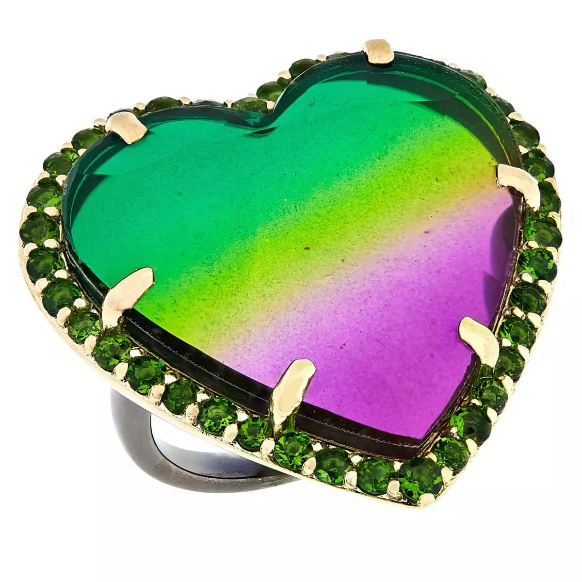 Rarities Vermeil Multicolor Quartz Doublet & Chrome Diopside Heart Ring, Size 8