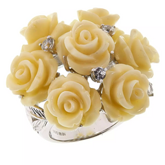 Rarities Sterling Silver White Carved Coral Accented White Zircon Rose Bouquet Ring, Size 5