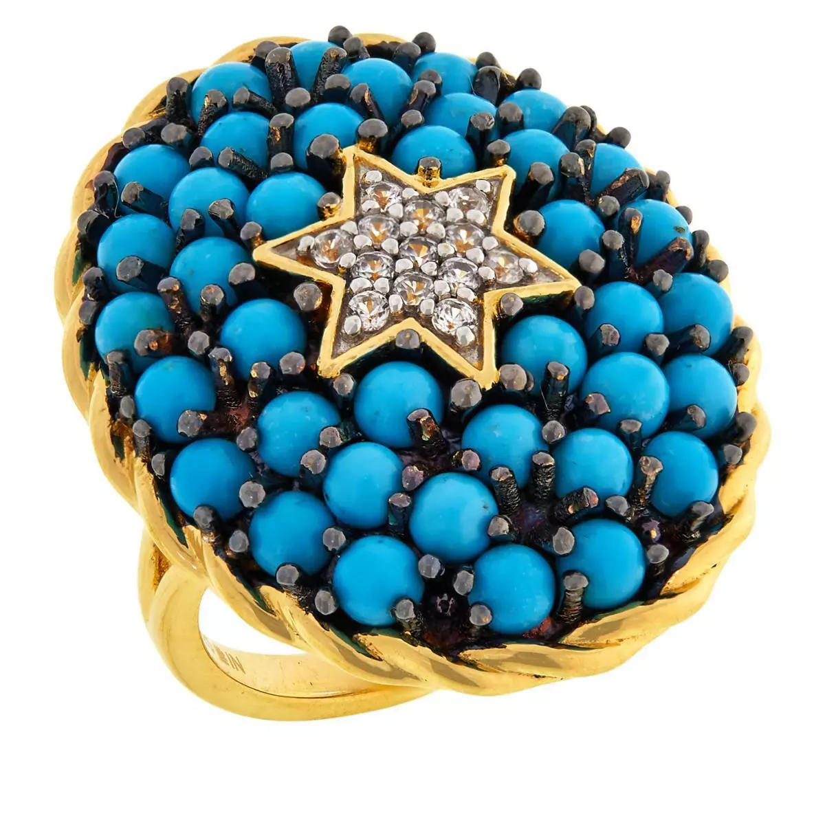 Rarities Sterling Silver Goldclad White Zircon Star & Turquoise Cabochon Cocktail Ring, Size 7