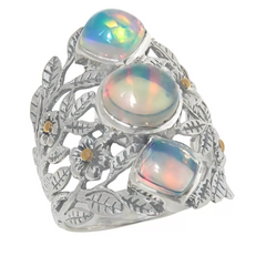 Bali RoManse Sterling Silver & 18K Ethiopian Opal 3-Stone Ring Size 11