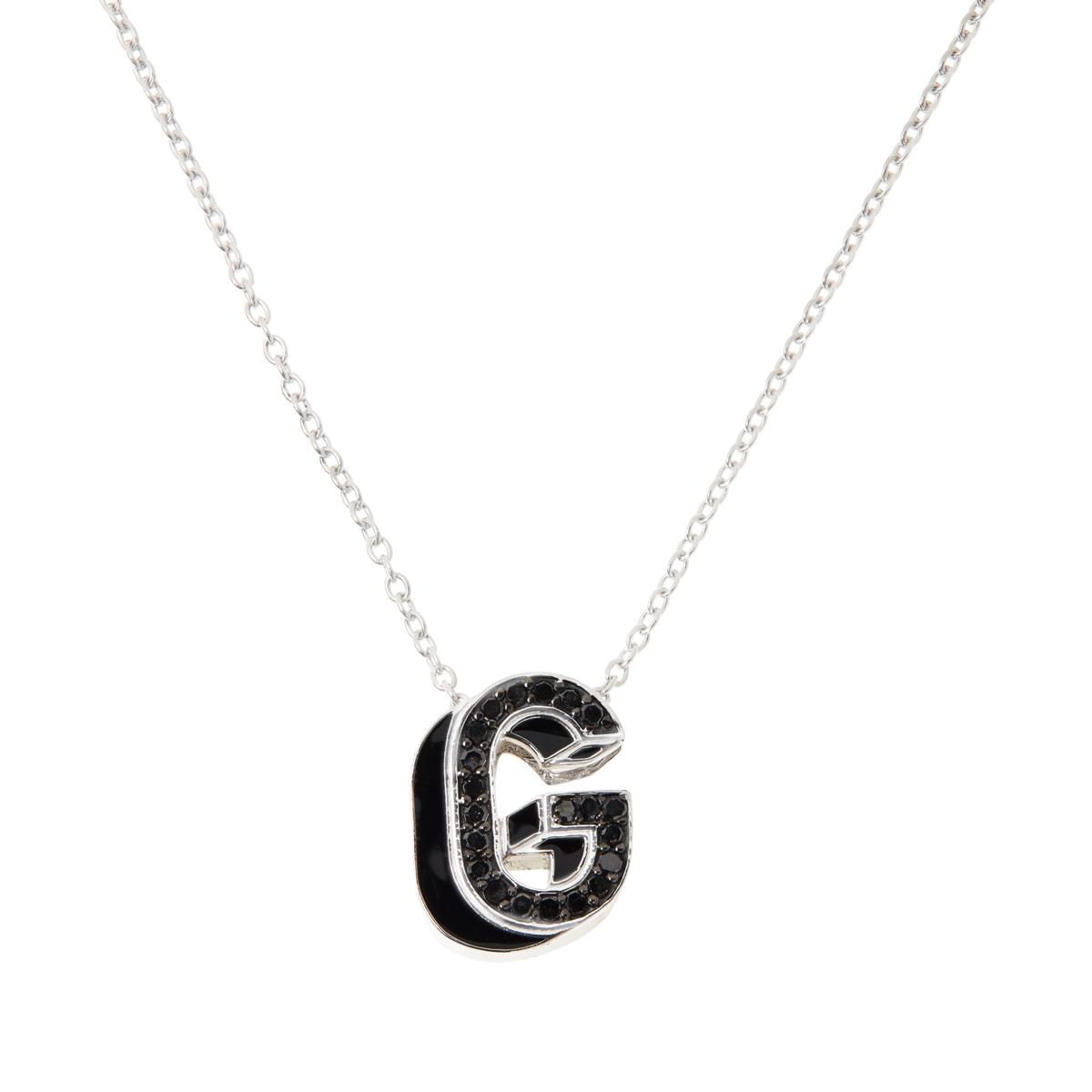 Colleen Lopez Sterling Silver Black Diamond "G" Initial Pendant with Chain. 16"