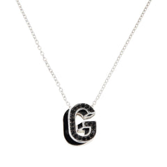 Colleen Lopez Sterling Silver Black Diamond "G" Initial Pendant with Chain. 16"