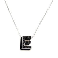 Colleen Lopez Sterling Silver Black Diamond "E" Initial Pendant with Chain. 16"