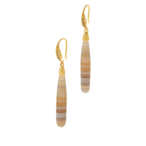 Rarities Sterling Silver Goldclad Banded Agate Pear-Shaped Drop Earrings, 1"