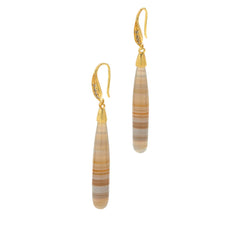 Rarities Sterling Silver Goldclad Banded Agate Pear-Shaped Drop Earrings, 1"