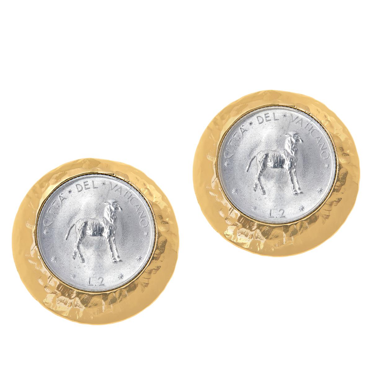 Bellezza Bronze 2 Lire Lamb Coin Earrings, 1"