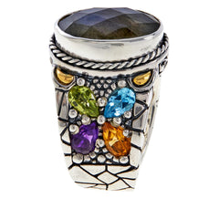 Bali RoManse Sterling Silver Labradorite and Multi- Gemstone Ring, Size 9