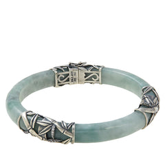 Jade of Yesteryear Sterling Silver Bamboo Design Bangle Bracelet, 7-1/4"