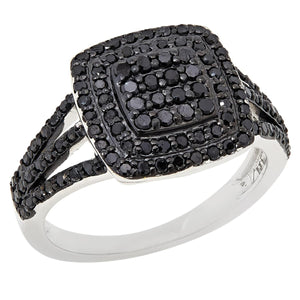 Colleen Lopez Sterling Silver 0.75ctw Pave Black Diamond Cushion Ring Size 9