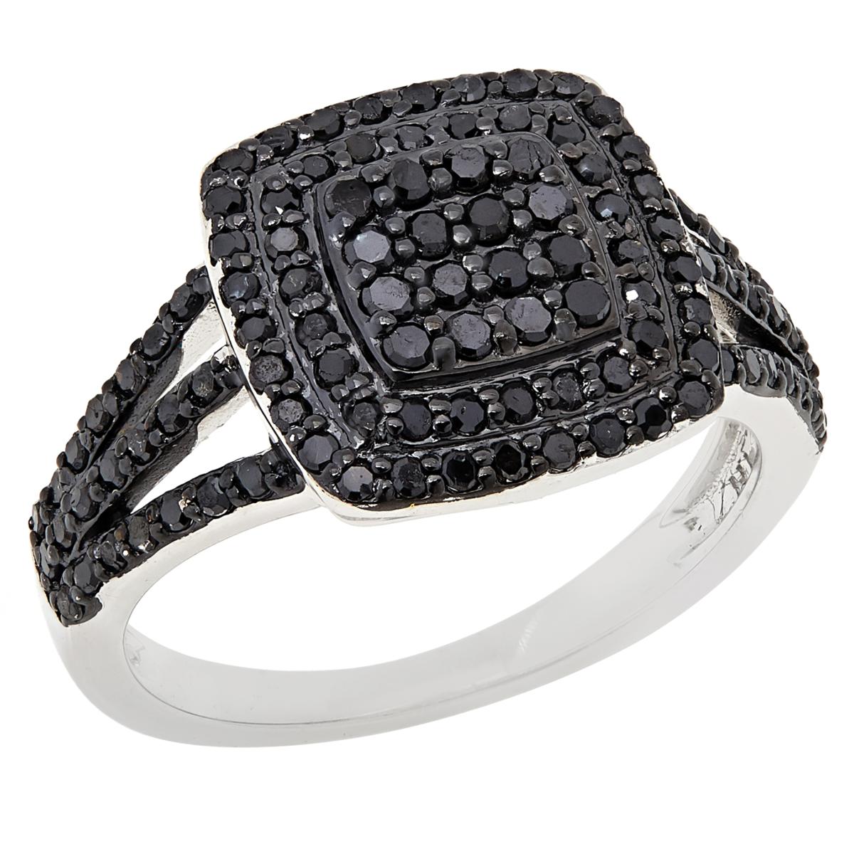 Colleen Lopez Sterling Silver 0.75ctw Pave Black Diamond Cushion Ring Size 9