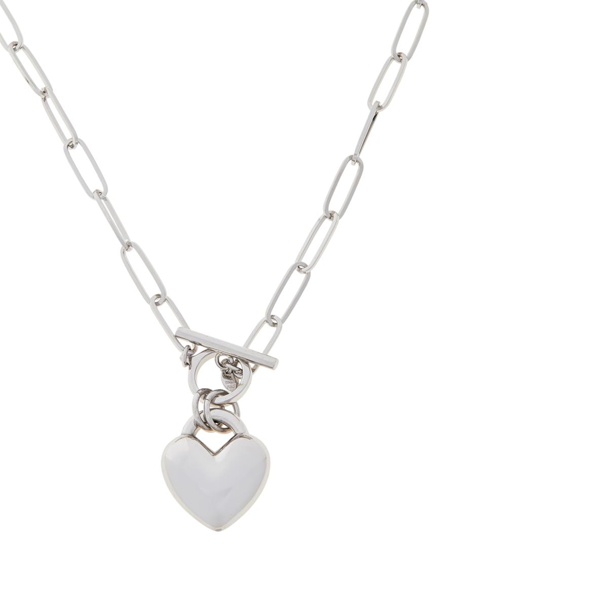 Bellezza Bronze Paperclip Chain Heart Drop Necklace, 20"