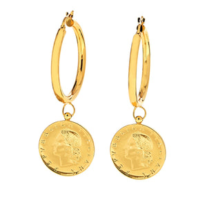 Bellezza Bronze Lira Drop Hoop Earrings,