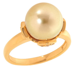 Kwan Collections Goldclad Golden South Sea Pearl & Zircon Ring. Size 7