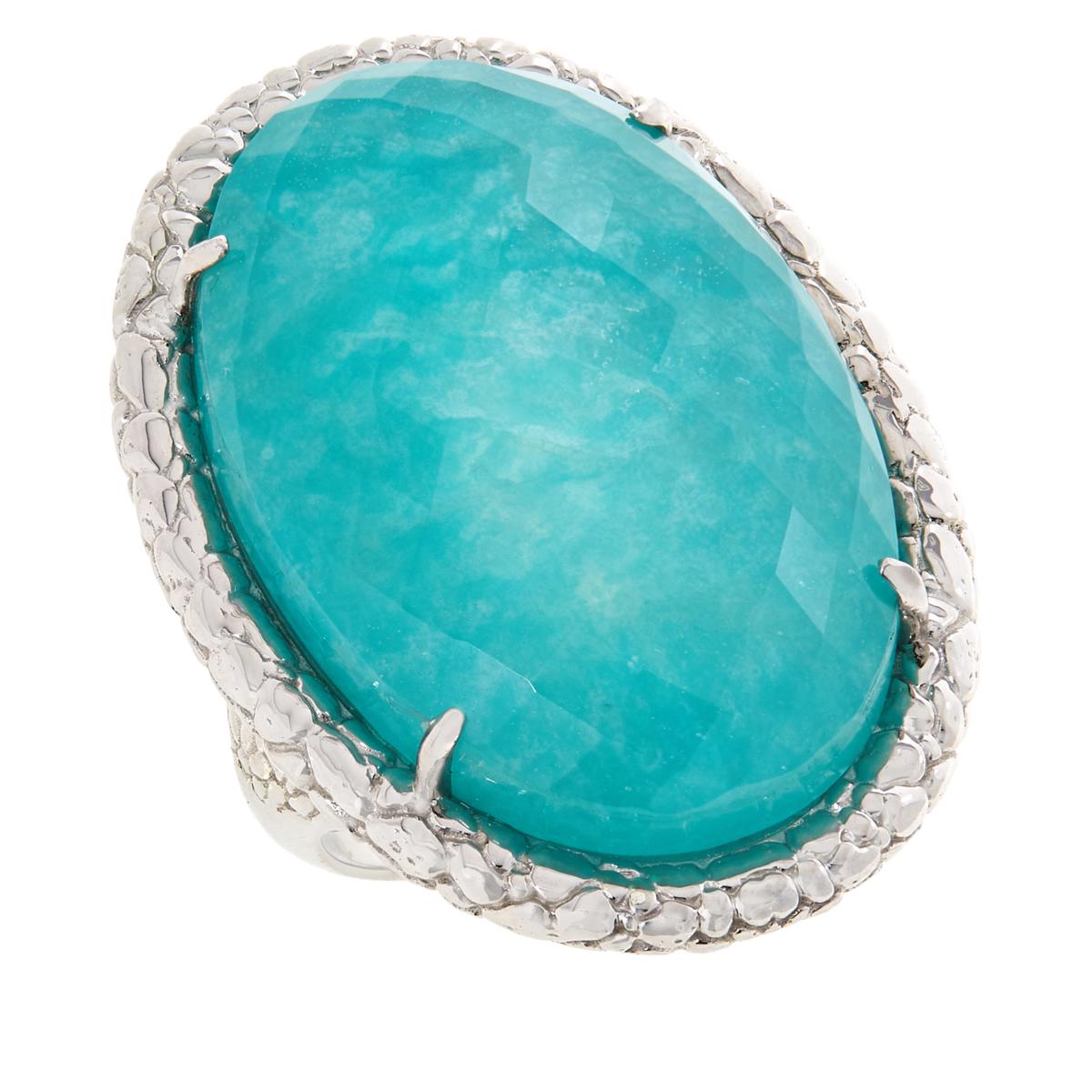 Colleen Lopez Sterling Silver Faceted Oval Amazonite Doublet Ring, Size 6