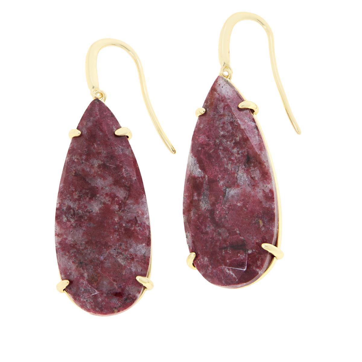 Connie Craig Carroll Goldtone Rhodonite Shell Drop Earrings, 2"