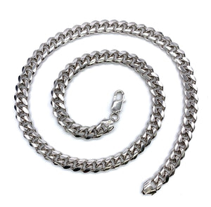 Duhaas Collection Sterling Silver 925 Rhodium Plated Solid Miami Cuban Link Necklace Chain Men's 8mm 20" 22" 24" 26" 28" 30"