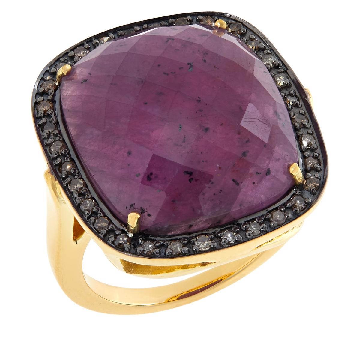 Rarities Sterling Silver Goldclad Pink Sapphire & Champagne Diamond Ring, Size 9
