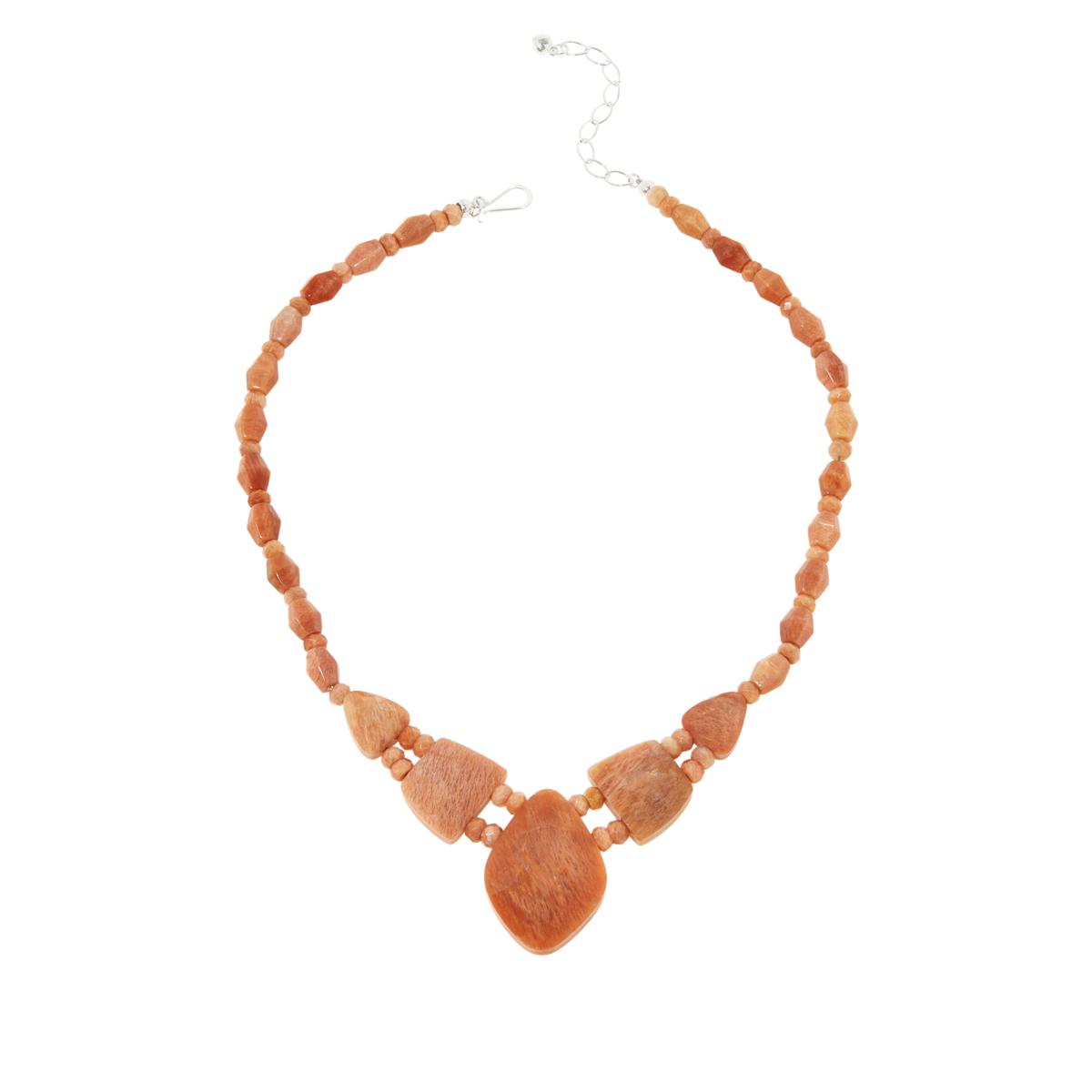 Jay King Sterling Silver Madagascar Peach Stone Necklace 18-1/4"