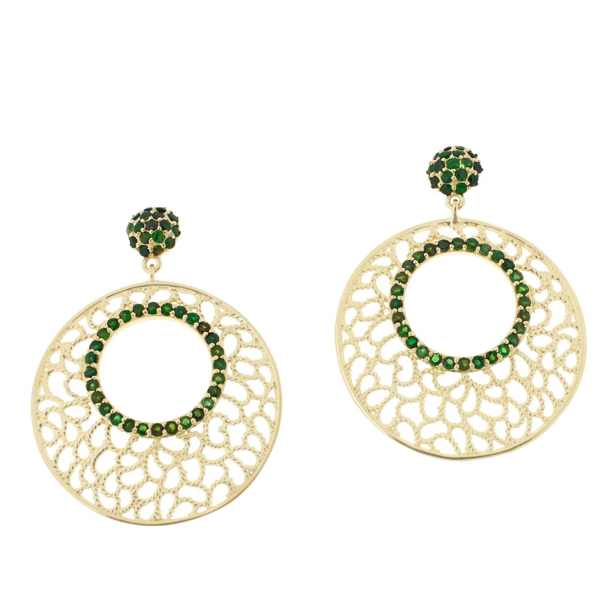 Rarities Sterling Silver Gold-clad Green Tourmaline Doorknocker Earrings, 1-1/2"