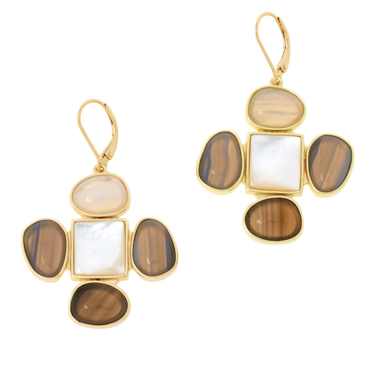 Connie Craig Carroll Goldtone Agate Cross earrings,