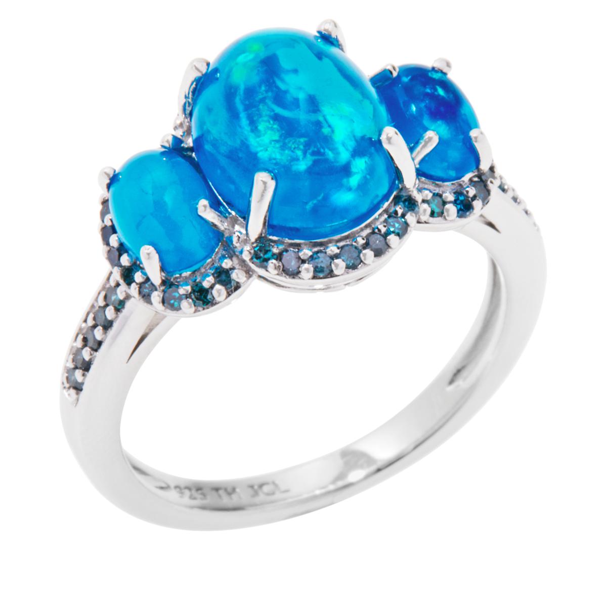 Colleen Lopez Sterling Silver Opal & Diamond 3-Stone Ring, Size 11