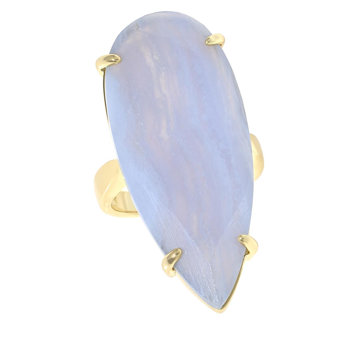 Connie Craig Carroll Goldtone Reid Blue Lace Agate Statement Ring, Size 7