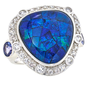 Colleen Lopez Sterling Silver Opal Triplet, Tanzanite & White Zircon Ring, Size 8