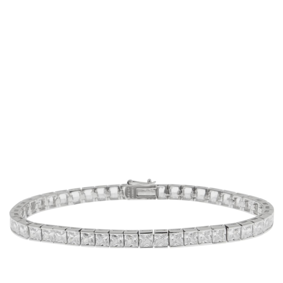 Absolute Sterling Silver Simulated Diamond Princess Cut Line Bracelet, 7-1/4"
