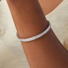 Absolute Sterling Silver Simulated Diamond Princess Cut Line Bracelet, 7-1/4"