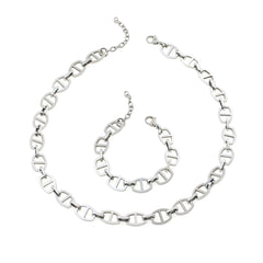 Stately Steel Mariner Chain Necklace & Bracelet Set, Silvertone