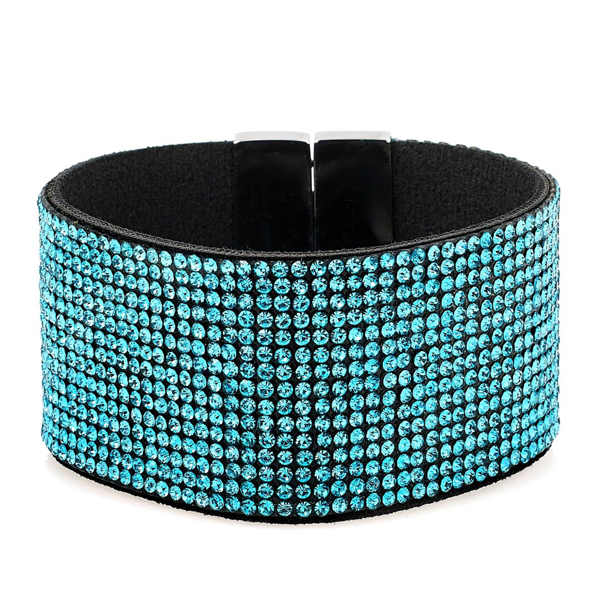 Stately Steel Magnetic Blue Crystal Bracelet – 8" Large