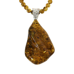 Amber Extraordinaire Sterling Silver Freeform Green Amber Pendant & Bead Necklace, 20"