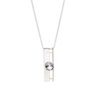 Herkimer Mines Sterling Silver "Diamond" Quartz Solitaire Round-cut Bar Pendant Necklace, 18"
