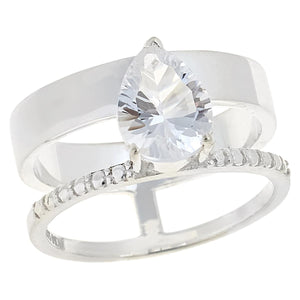 Herkimer Mines Sterling Silver Double Pear-cut Solitaire Ring, Size 10